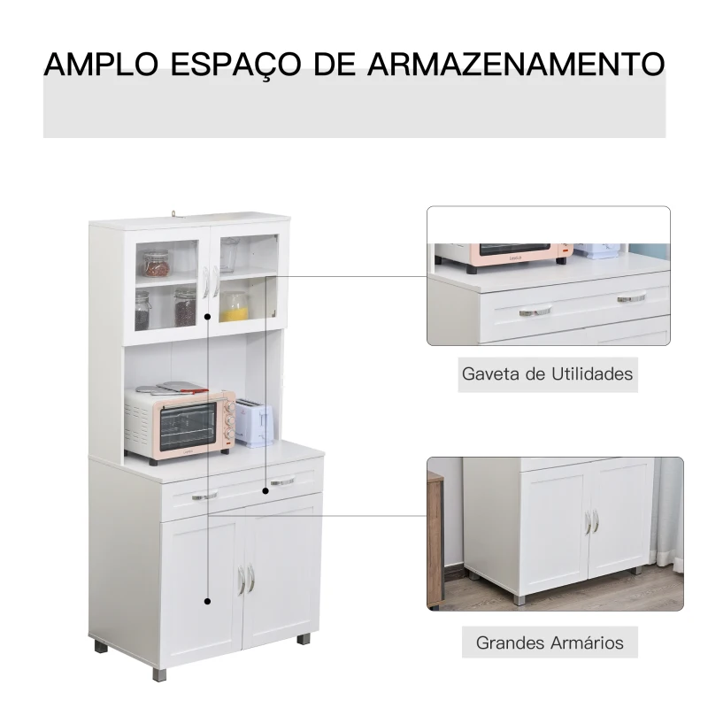 HOMCOM Armário de cozinha com prateleiras internas ajustáveis ​​e gaveta 80x48x170 cm Branco