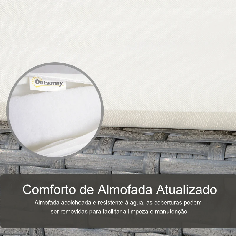 Outsunny Conjunto de Móveis de Vime para Jardim Composto por 1 Mesa 2 Poltronas com Almofadas Móveis de Jardim Metal e Vime Cinza Claro