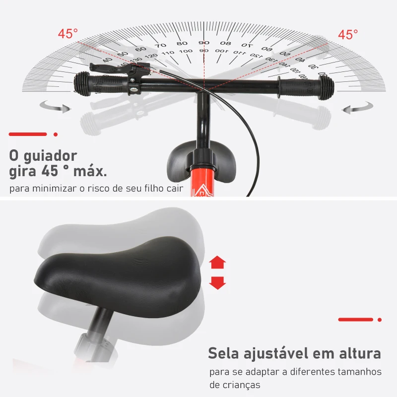 HOMCOM Bicicleta sem Pedais com Altura Ajustável Pneus de Borracha Insufláveis Assento Acolchoado 86x43x60 cm Vermelho