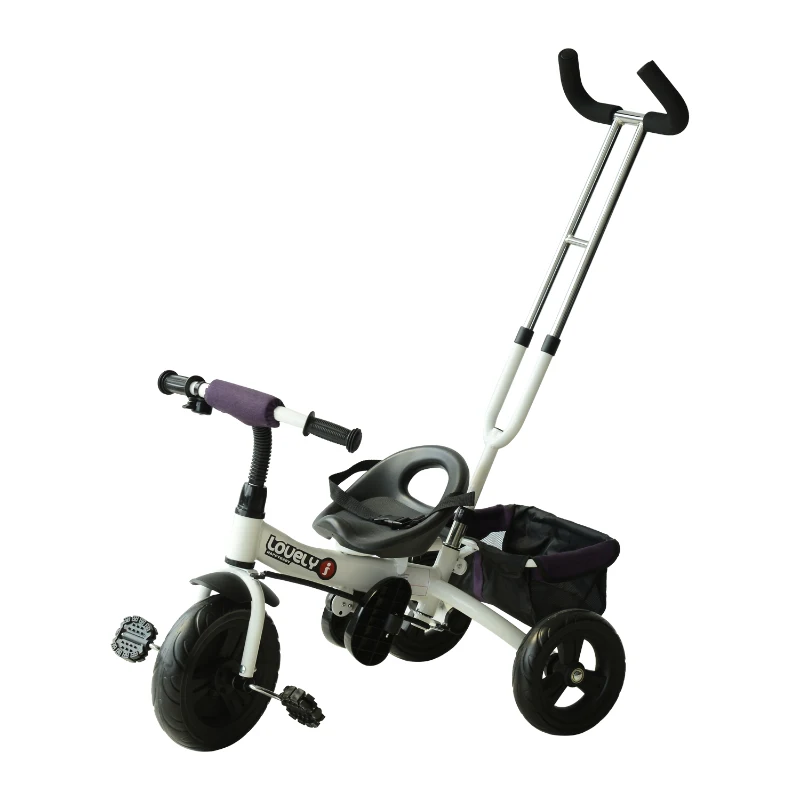 HOMCOM Triciclo para Crianças com Capota de Ferro, Plástico e Tela Cor Roxo e Branco 92x51x110 cm