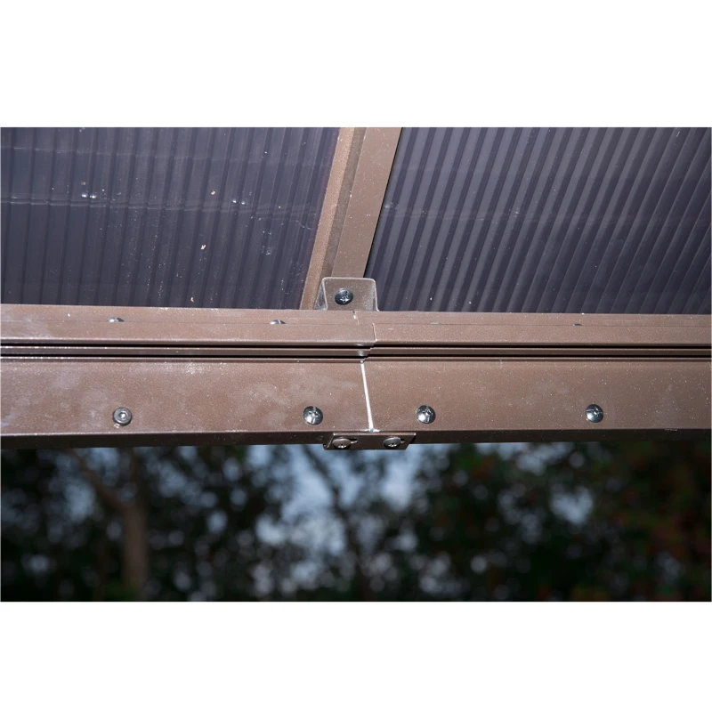 Outsunny Pérgola de Jardim 3x3m com Pára-ventos e Rede mosquiteira Alumínio, Policarbonato e Poliéster Café e Creme