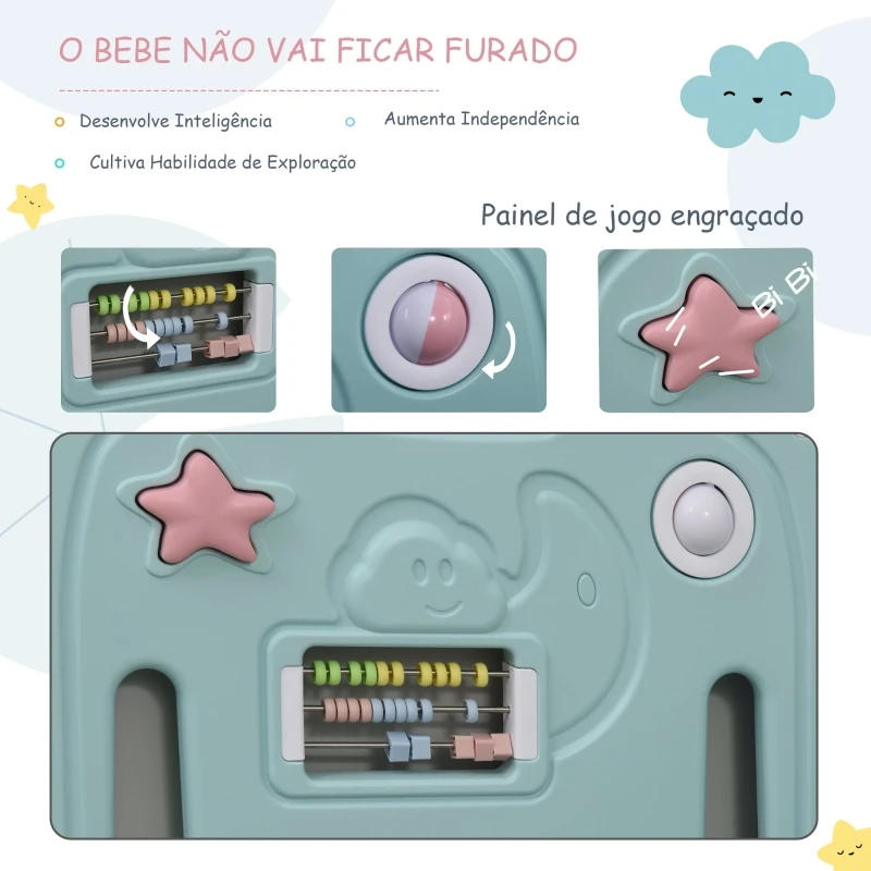 HOMCOM Parque infantil dobrável com 14 panéis para bebês acima de 6 meses 149x155x64 cm multicolor