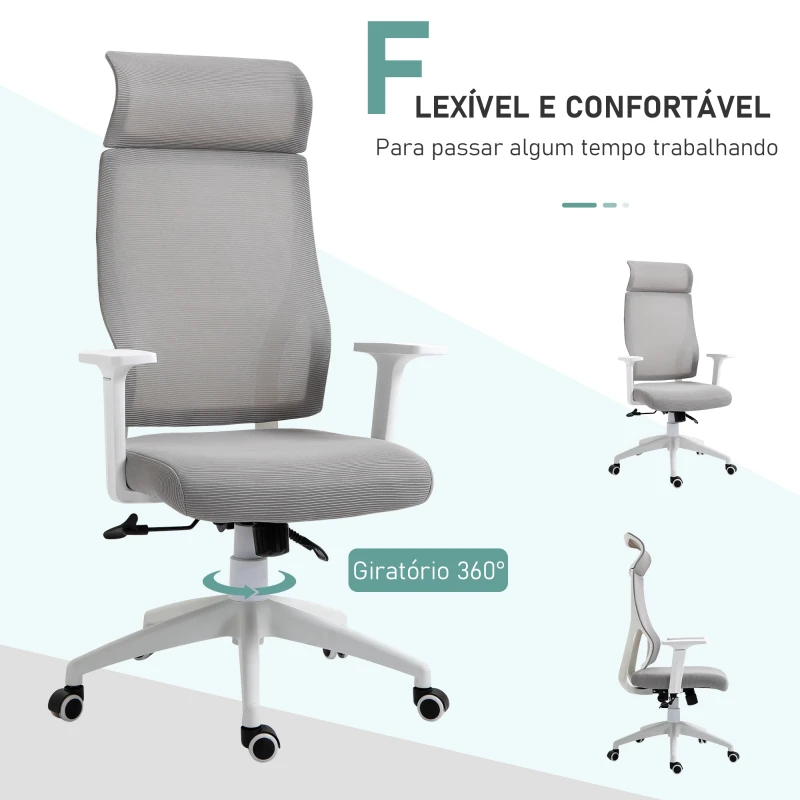 Vinsetto Cadeira ergonômica giratória altura ajustável e reclinável até 120º posição de bloqueio 64x61x120,9-128,9 cm Cinza