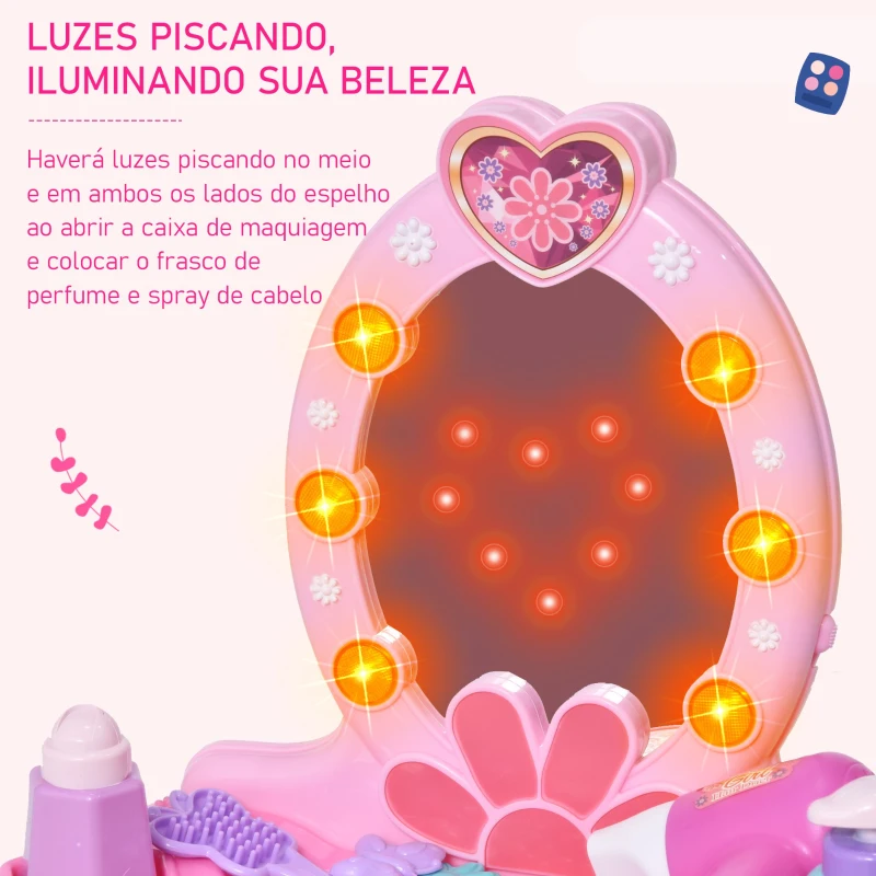 HOMCOM Conjunto de toucador infantil e cadeira de beleza com sons de luzes 35 x 20 x 59,5 cm