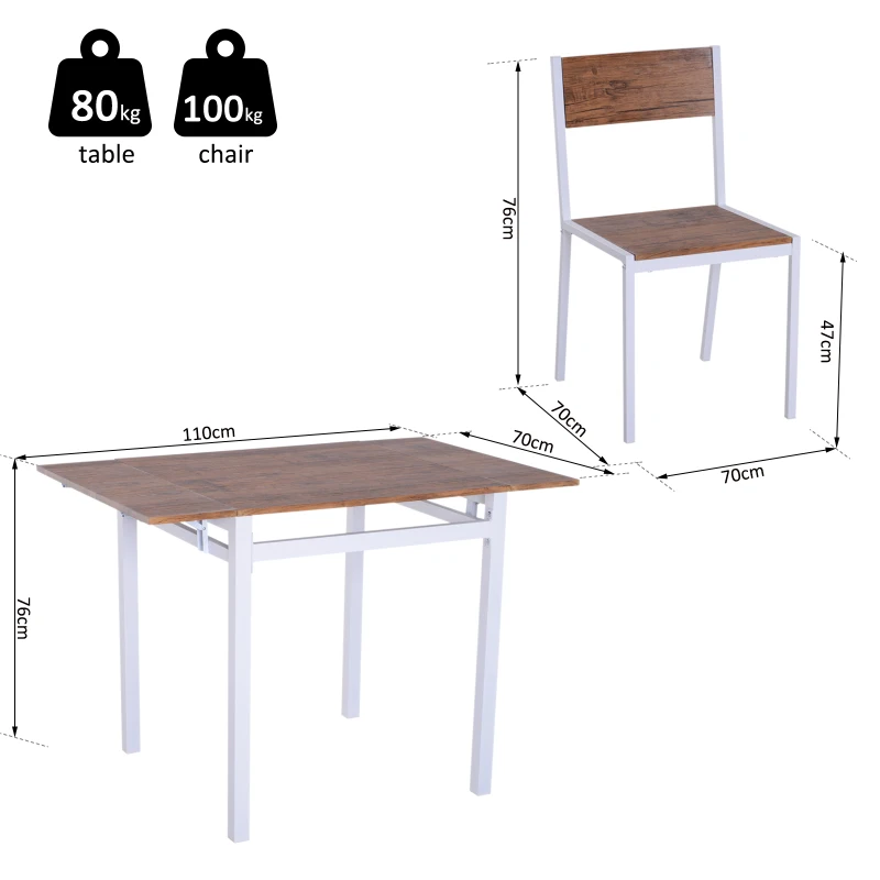 HOMCOM Conjunto de 5 peças 1 mesa e 4 cadeiras de cozinha mesa extensível 110x70x76cm madeira