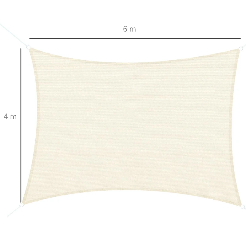Outsunny Vela de Sombra Retangular 4x6 m Toldo de Vela HDPE com Proteção UV Aneis em Forma de D e Cordas para Jardim Pátio Piscina Creme