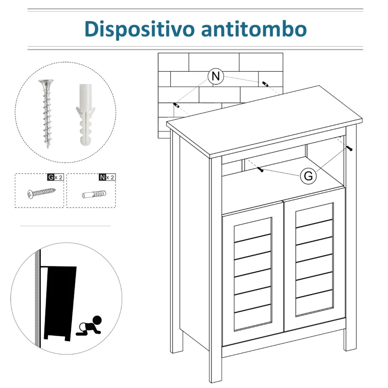 kleankin Armário de Casa de Banho Armário Auxiliar com 2 Portas e Prateleiras Interiores Ajustáveis 59x30x85 cm Cinza e Madeira