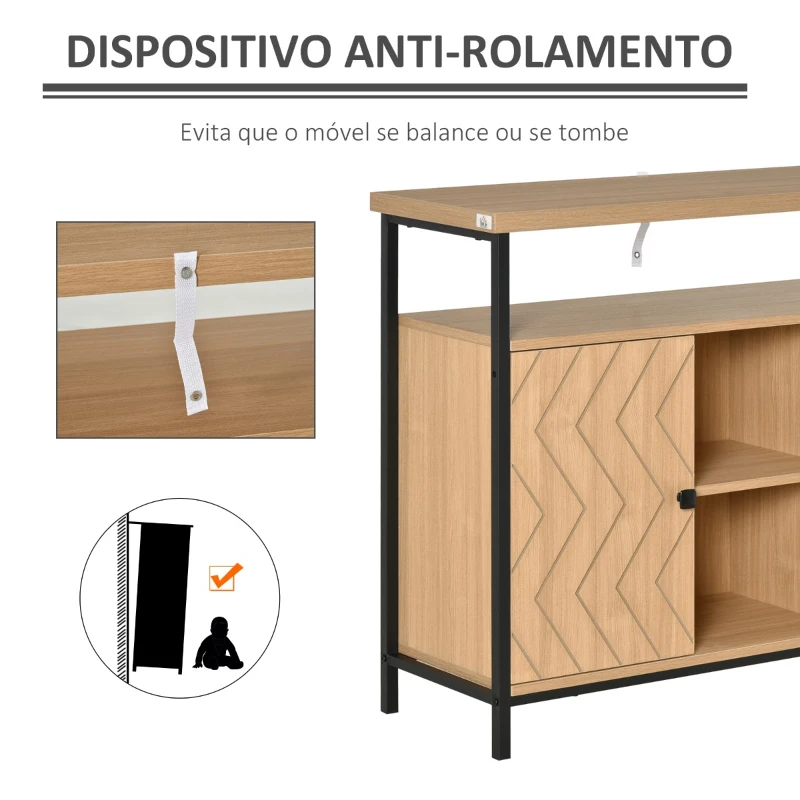 HOMCOM Aparador para Sala de Jantar e Cozinha com Estantes Abertas 2 Portas e Prateleiras Ajustáveis Estilo Moderno e Grande Armazenamento 100x35x80cm Carvalho