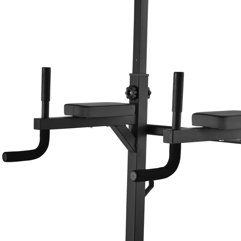 HOMCOM Estação de Musculação Torre de Treinamento Altura Ajustável com Barra de Flexões e Banco Dobrável para Fitness em Casa Academia Carga 150kg 99x178x230cm Preto