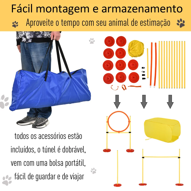 PawHut Conjunto de treinamento para cães com 4 obstáculos ajustáveis ​​com bolsa amarela