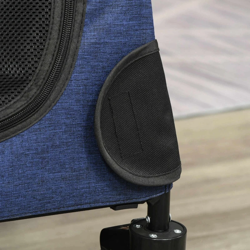 PawHut Carrinho para Animais de Estimação para Cães Gatos 4 Janelas Transpiráveis Boa Ventilação Porta Grande Almofada Removível 98x82x110cm Azul