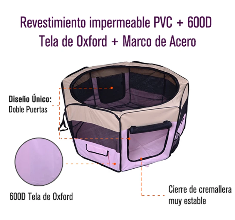 PawHut Parque de brincar para mascotes Purpúreo Preto e rosa aço Oxford 114 x 114 x 58cm