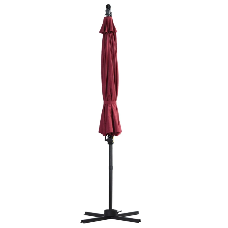 Outsunny Chapéu de Sol Excêntrico Ø300 cm com Manivela Mastro Giratório 360º Teto Inclinável em 6 Posições e Base Cruzada Incluída Vinho