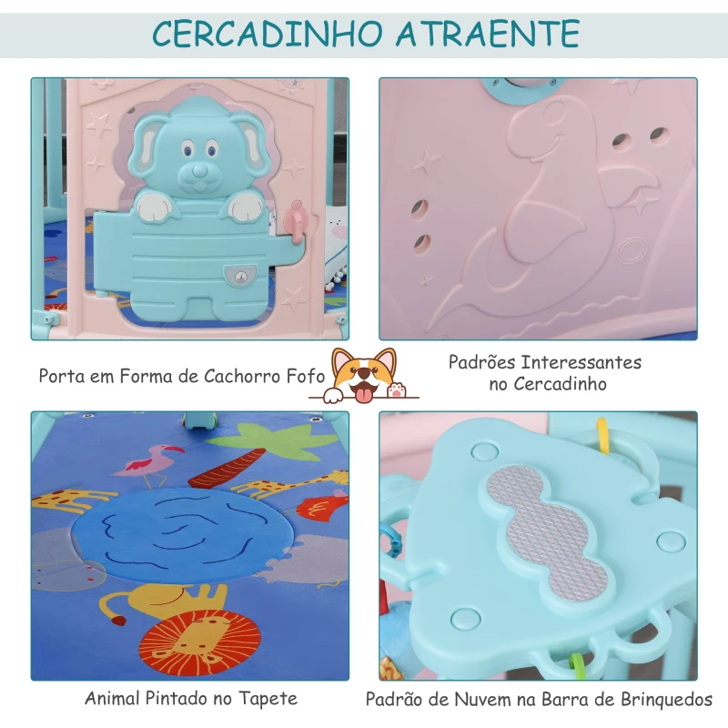 HOMCOM Parque infantil redondo  para bebês Berço com Tapete  Altura 65,5 cm rosa e azul