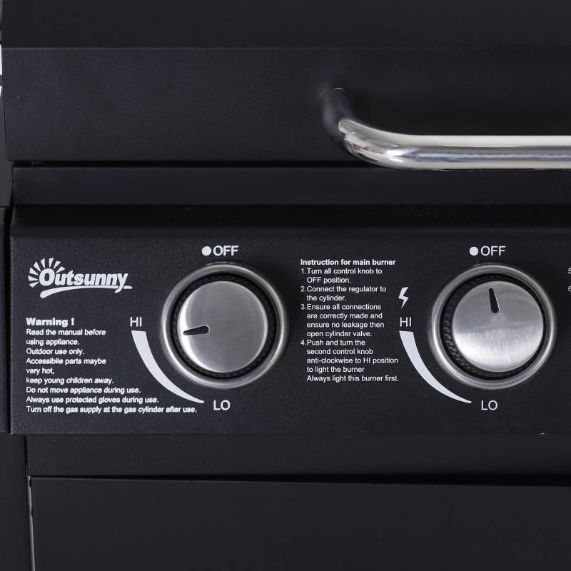 Outsunny Churrasqueira a Gás com 5 Queimadores de Aço Inox. Fogão e Grelha com Tampa e Rodas 125x51x100 cm Preto