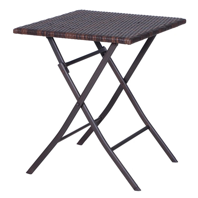 Outsunny Conjunto de 3 Peças de Rattan Conjunto de 2 Cadeiras e Mesa para Pátio Varanda Jardim Dobrável Desenho Trançado Elegante Mesa de 60x60x72 cm Cor Marrom