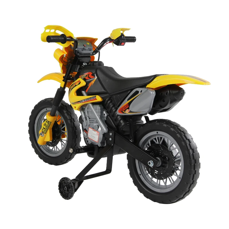 HOMCOM Mota Elétrica Infantil para crianças acima de 3 anos com Bateria recarregável 6V e Rodinhas de Apoio 102x53x66 cm Amarelo