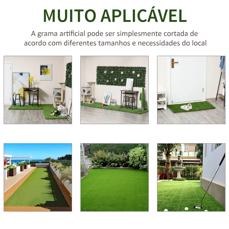 Outsunny Relva Artificial 40 mm Rolo de Relva Artificial 1x4 m Realista com Orifícios de Drenagem para Varanda Jardim Pátio Verde