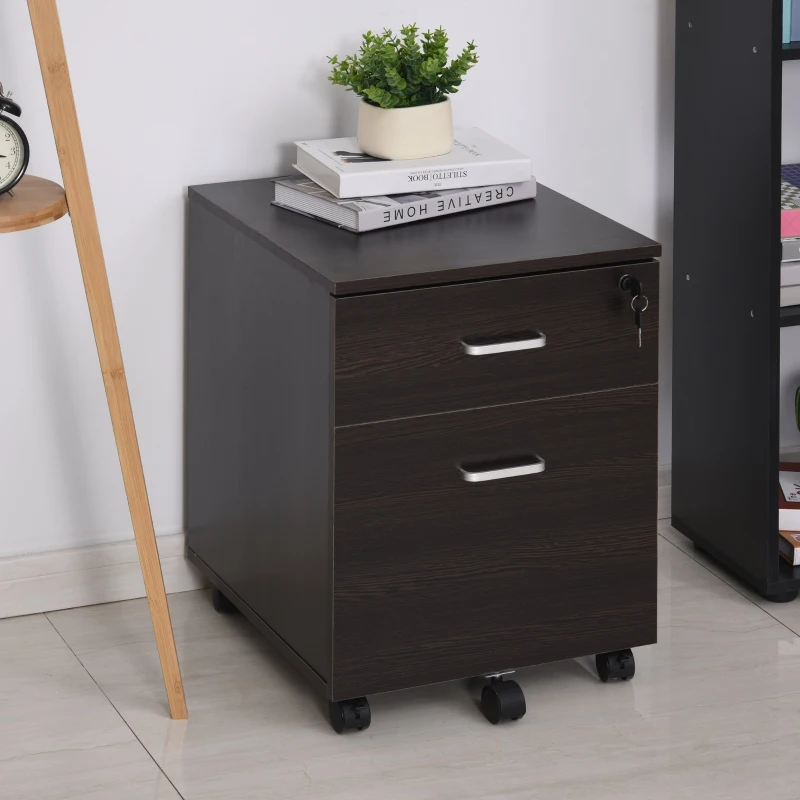 Vinsetto Bloco de Gavetas para Escritório Móvel de Arquivos com 5 Rodas Fechadura para Escritório Secretária 40x45x55,6cm Wengué