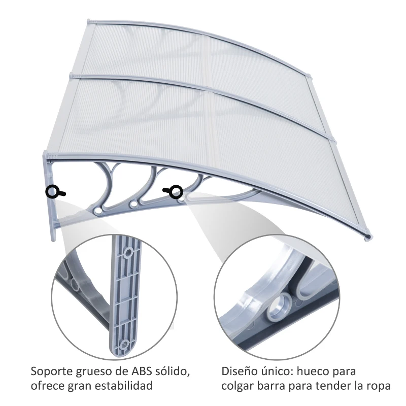 Outsunny Alpendre para Portas e Janelas com Proteção contra Sol e Chuva - 200 x 100 x 28 cm