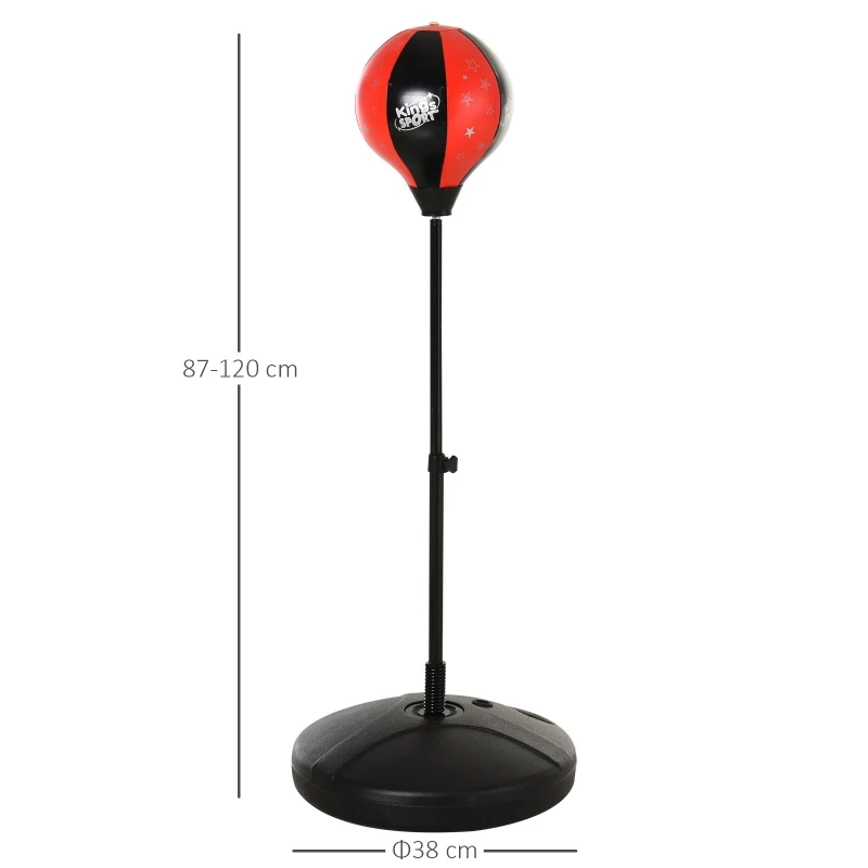 HOMCOM Saco de Boxe para Crianças com Altura Ajustável Luvas Suporte Estável Mola de 360 Graus 38x38x78-120 cm Preto e Vermelho