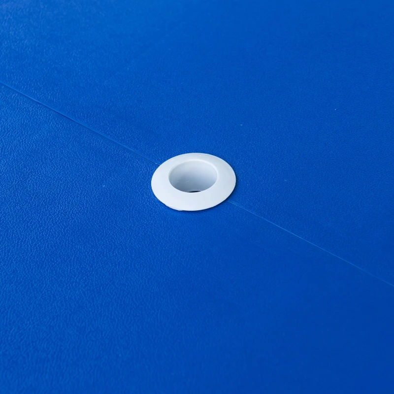 Outsunny Mesa de Acampamento Dobrável com 4 Cadeiras Conjunto para Acampamento com Orifício para Guarda Sol Estrutura de Alumínio 84.5x64.5x66cm Azul