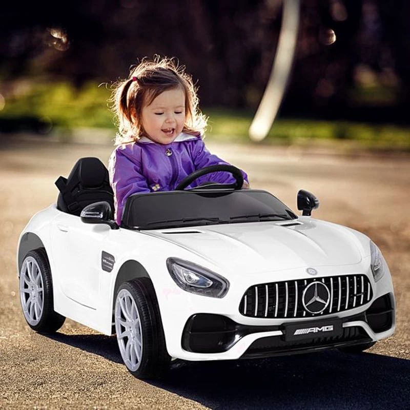 HOMCOM Mercedes AMG Carro Elétrico para crianças de 3-6 anos com Controle Remoto Bateria 12V 4.5AH Carga 40kg 114,5x78x47,5cm branco