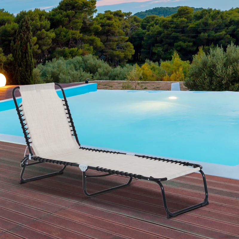 Outsunny Espreguiçadeira Dobrável e Ajustável em 4 Posições Espreguiçadeira Reclinável de Jardim para Exterior Estrutura de Aço 197x58x76cm Creme