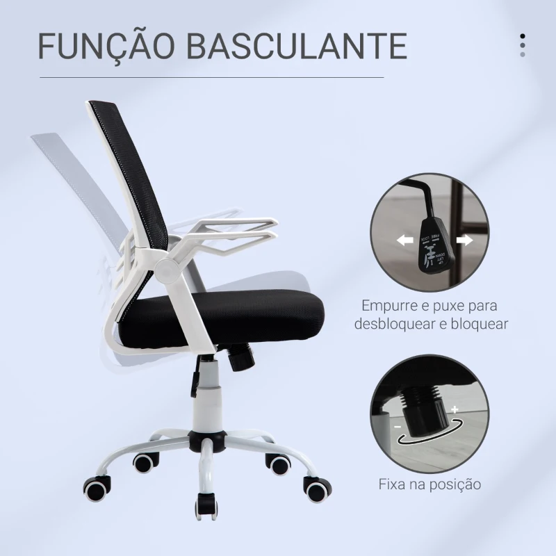 Vinsetto Cadeira de Escritório Ergonômica Giratória com Altura Ajustável Apoio para os Braços Dobrável Suporte Lombar e Encosto Transpirável 62,5x55x94-104cm Preto