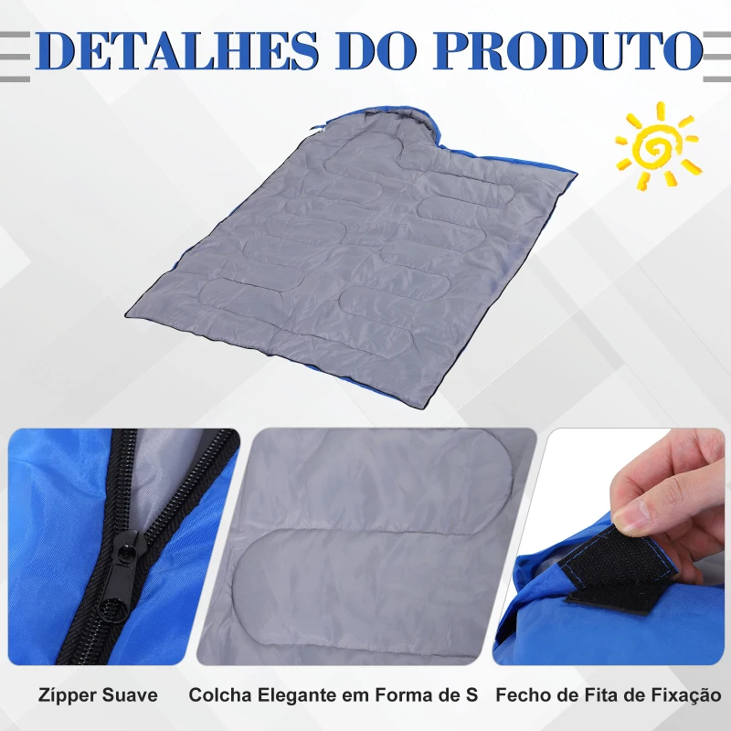 Outsunny Saco de dormir para acampamento 1 lugar 210x75 cm Azul
