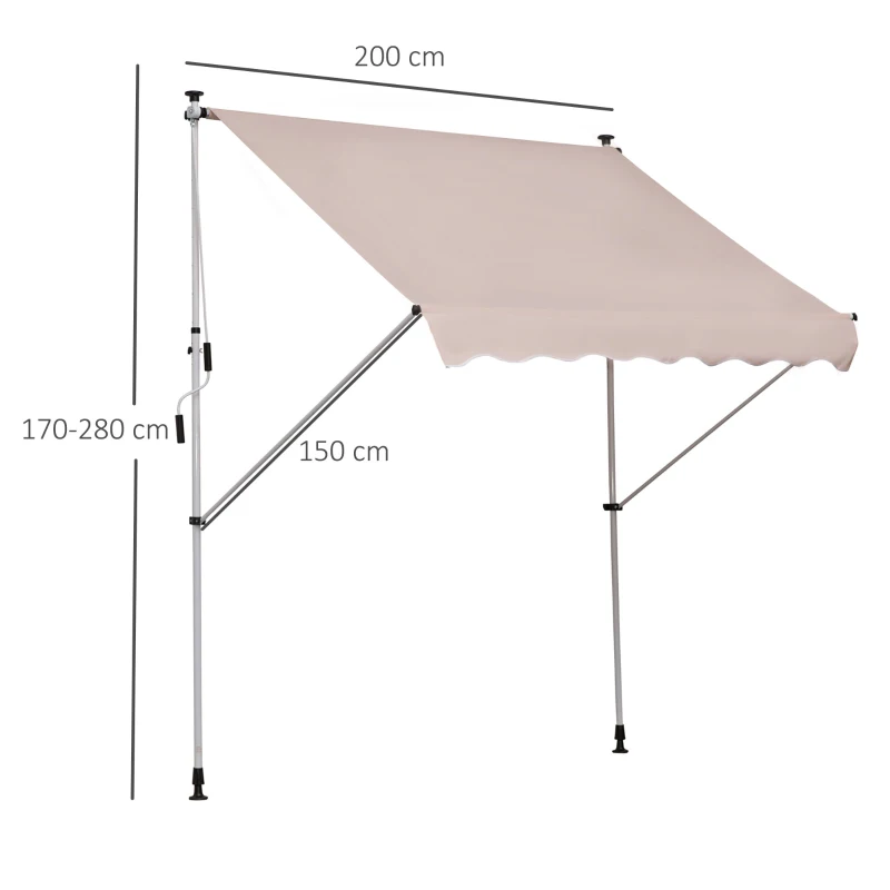 Outsunny Toldo Manual Retrátil 200x150 cm com Manivela de Alumínio Ângulo Ajustável Proteção Solar para Varanda Jardim Pátio Branco