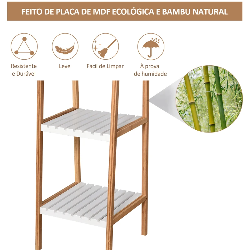 Kleankin Prateleira para Banheiro com 5 níveis de Estrutura em Bambu Pinho 35x36x138.5cm Branco
