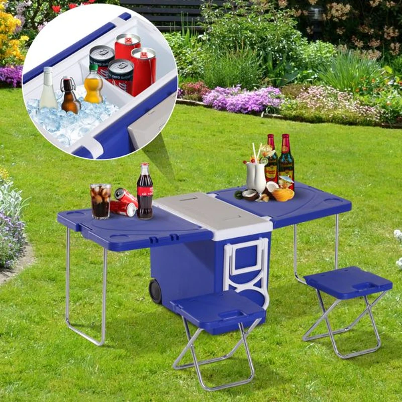 Outsunny® Refrigerador térmico de 28L com rodas conversíveis em mesa e cadeiras Dobrável para Camping Exterior