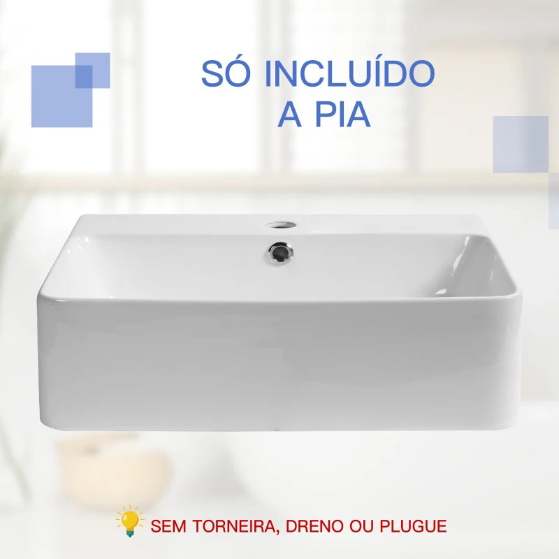 Kleankin Pia do banheiro retangular Sobre a bancada Cerâmica Nórdica 52x42x15,5 Branco