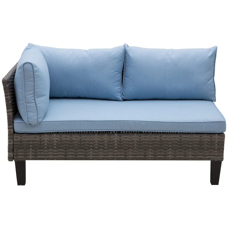 Outsunny Conjunto de Móveis de Vime 4 Peças com Mesa de Centro com Bancada de Vidro Temperado e Apoio para os Pés Cinza e Azul