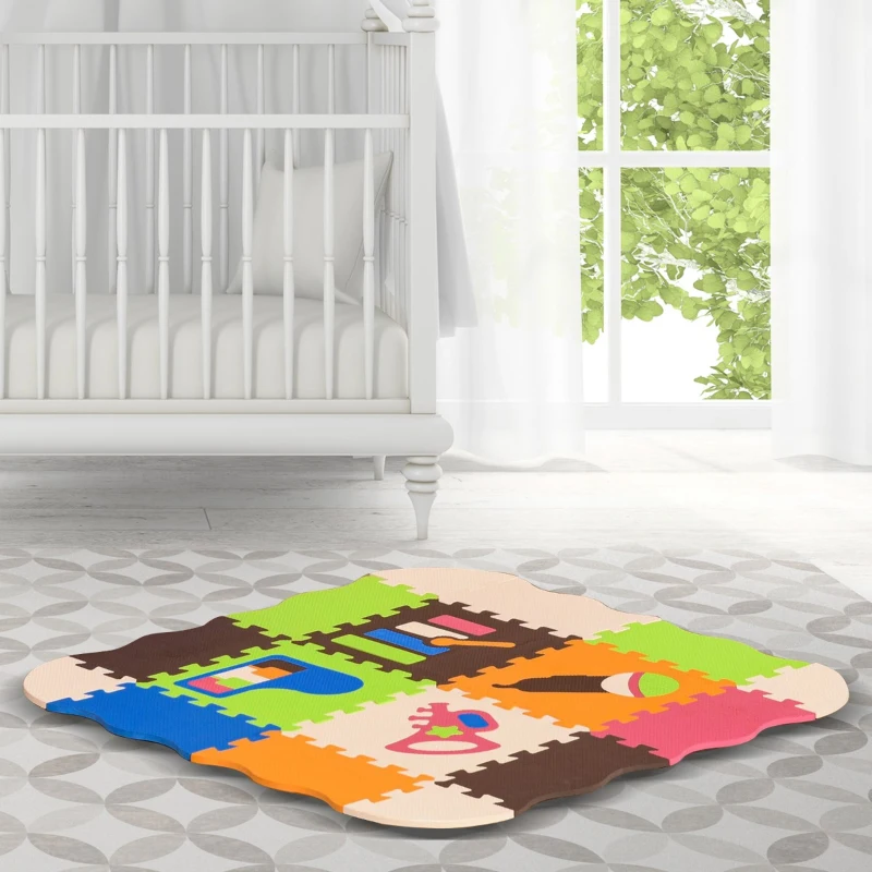 HOMCOM Tapete puzzle infantil 120x90,5x16,5 com 25 peças de espuma EVA macia Área de cobertura de 0.9 m² Modelo de instrumentos musicais multicolorido
