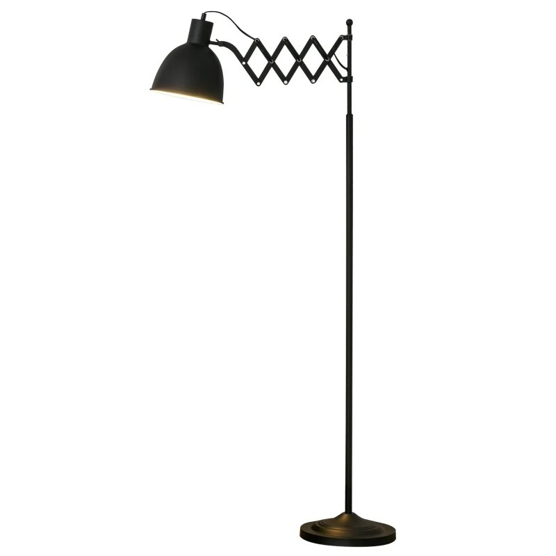 HOMCOM Lâmpada de pé com braço extensível tela ajustável Pedal interruptor Bulb Max. 40W Estrutura de metal Ф25x140 cm preto