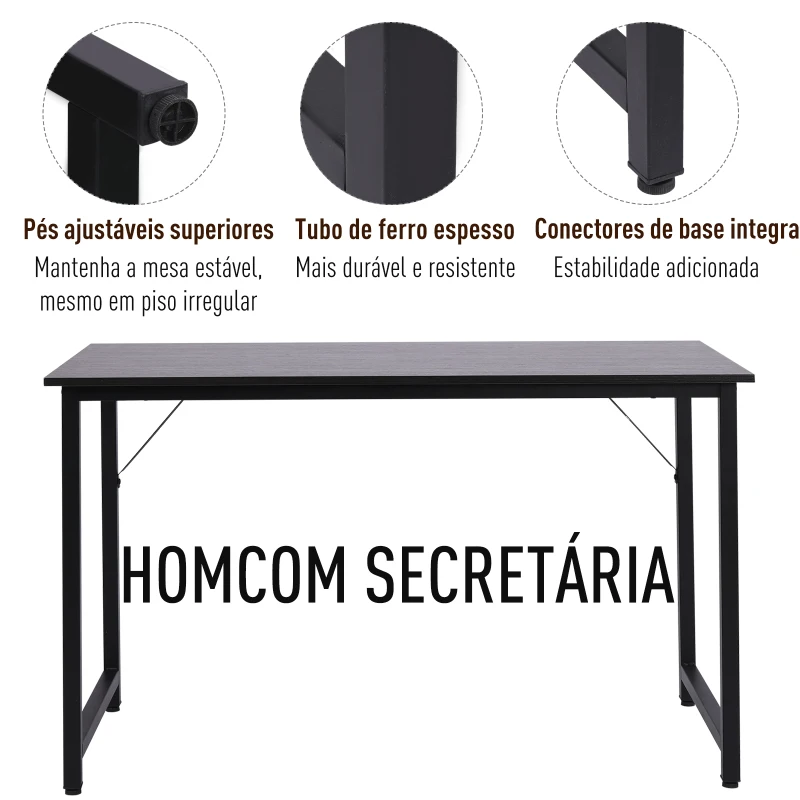 HOMCOM Secdretária Mesa de Computador com Pés Ajustáveis e Estrutura em Aço Secretária Estilo Moderno 120x60x73 cm Marrom Escuro e Preto