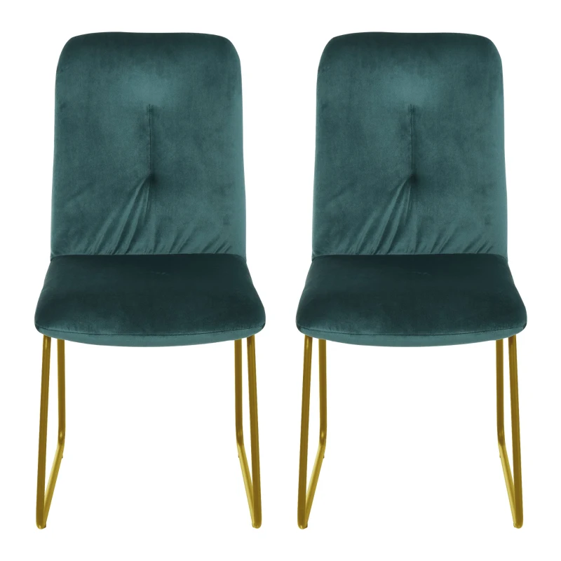 HOMCOM Conjunto de 2 Cadeiras de sala de jantar com pernas de metal em estilo art deco 44,5x59,5x91cm Verde