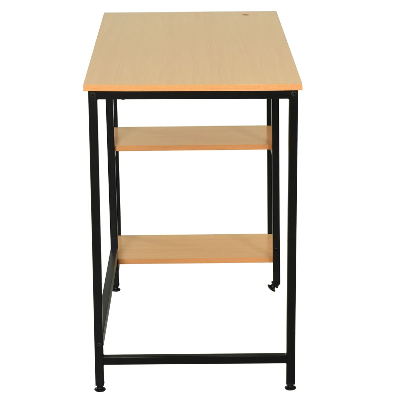 HOMCOM Mesa para Computador com 2 Prateleiras Pés Ajustáveis 106x50x76 cm Cor Madeira