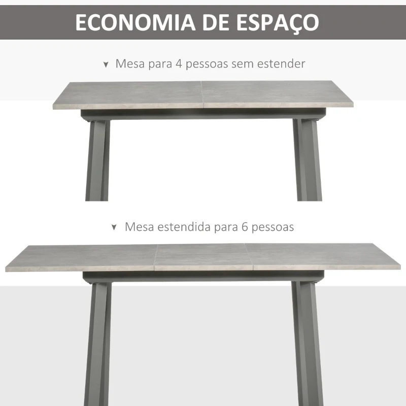 HOMCOM Mesa de Sala de Jantar Retangular Mesa de Cozinha Extensível para 4-6 Pessoas com Pés de Metal e Almofadas Ajustáveis 160x80x76cm Cinza