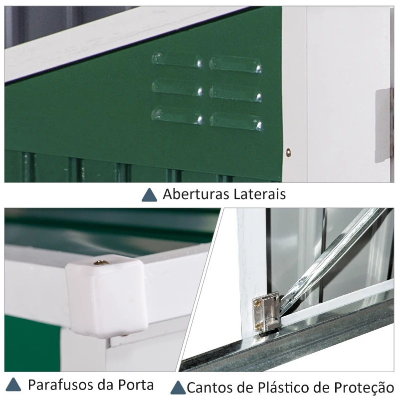 Outsunny Galpão de jardim  para 2 contêineres de lixo Casa de ferramentas com tampa de elevador pneumático de aço 173x100x134 / 114 cm Verde