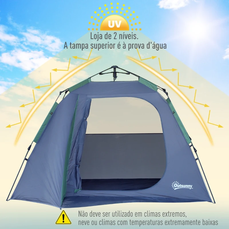 Outsunny Tenda Campismo para 2-3 Pessoas Fácil de Instalar com Gancho para Luz 250x194x160cm Verde