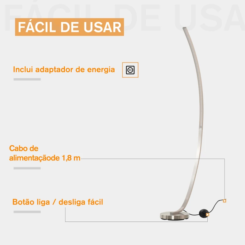 HOMCOM Luminária de piso com luz LED amarela Base de metal  Pedal interruptor Design elegante Potência máx. 18 W 50x23x149cm Prata