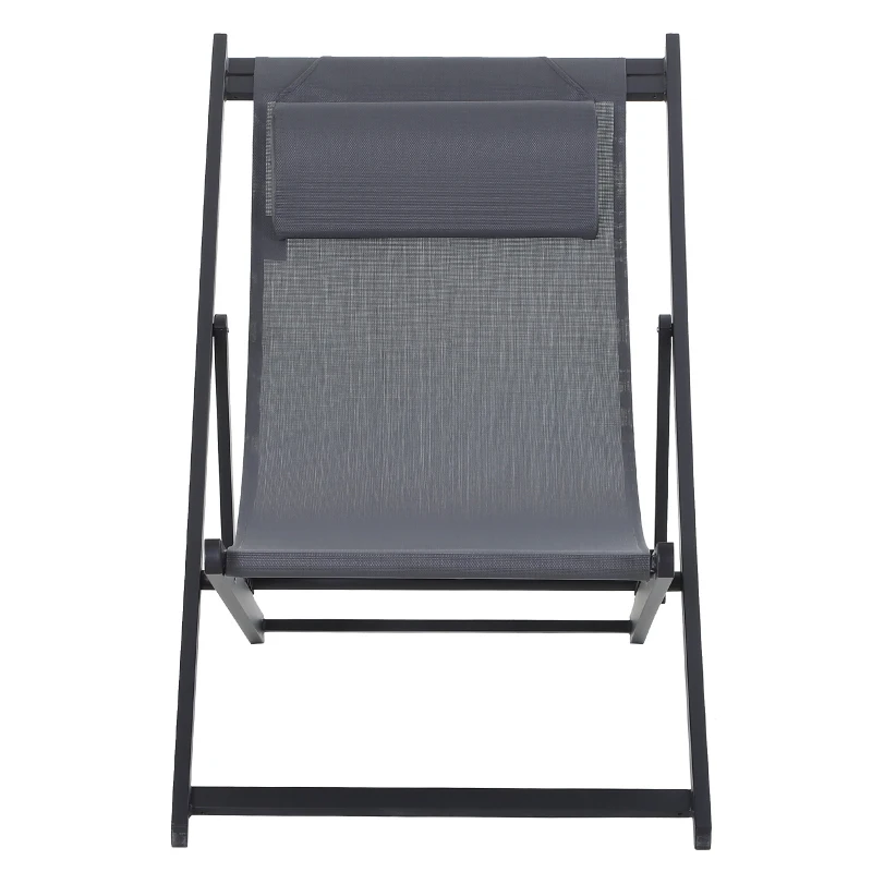 Outsunny Conjunto de 2 Espreguiçadeiras Dobráveis com Encosto Reclinável em 5 Posições e Apoio para a Cabeça Acolchoado 96,5x58x91,5cm Cinza Escuro