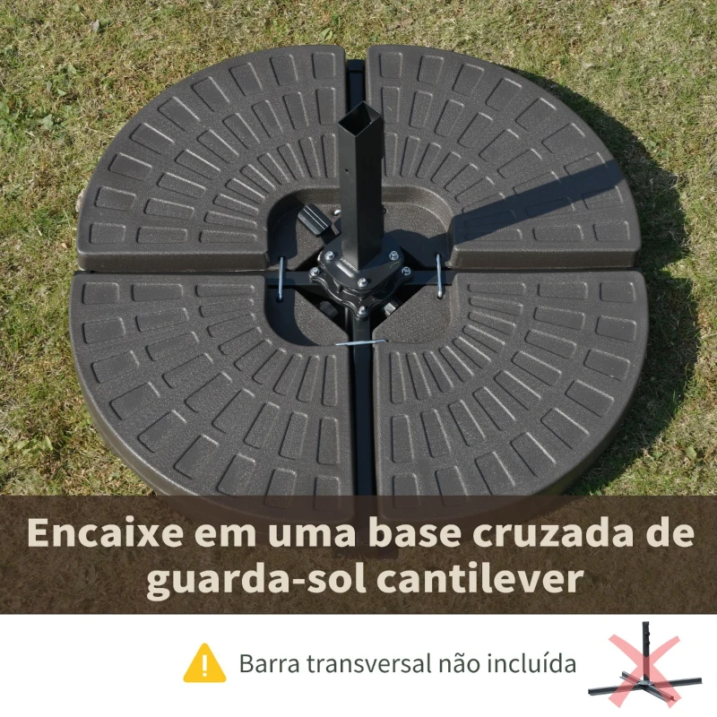 Outsunny Base para Chapéu de Sol em 4 Partes Recarregável com Areia ou Água Desmontável para Jardim Pátio Ar Livre 100x100x10,5cm Marrom