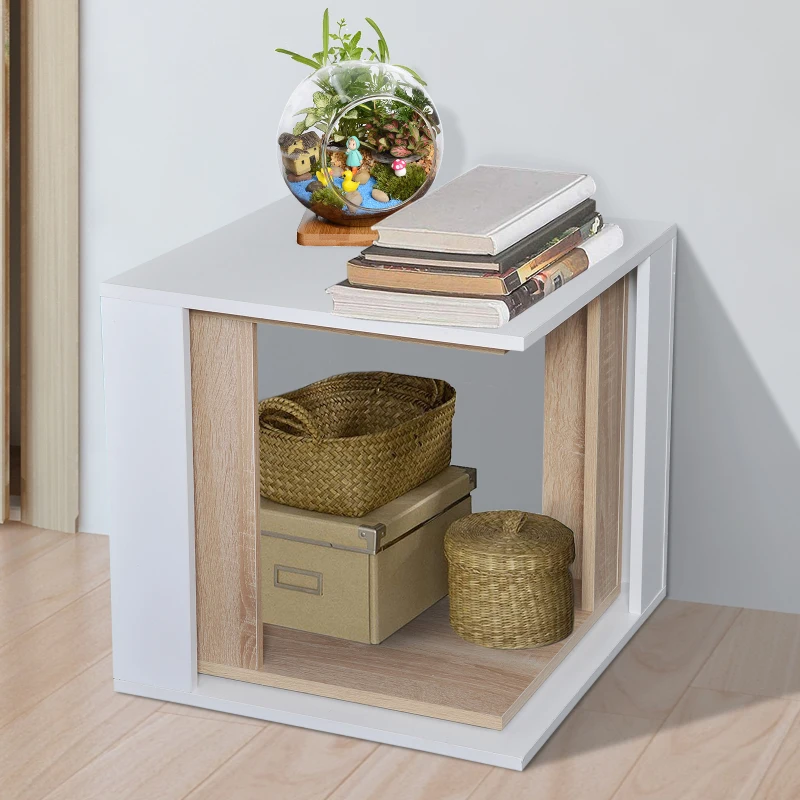 HOMCOM Conjunto de 2 Mesas Empilháveis Mesas de Apoio para Sala 50x50x48cm e 40x40x44cm Branco e Carvalho