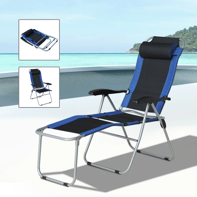 Outsunny Espreguiçadeira Reclinável e Dobrável para parque de campismo, Jardim, Varanda Piscina – Aço e Oxford – 177 x 58 x 108 cm