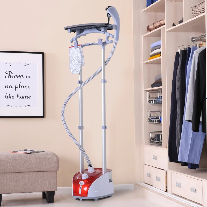 HOMCOM Ferro de Engomar a Vapor para Roupa 1800W Temperatura Ajustável em 11 Níveis Depósito de 2 L Aquecimento em 38s 35x25x47-118,5 cm Vermelho