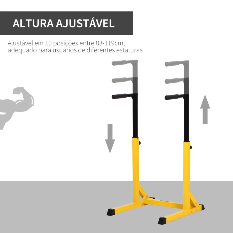 HOMCOM Estação Dip de Musculação Barras com Altura Ajustável Suporte para Treinar Abdominais Costas Carga Máx. 100kg 66x75x83-119cm Amarelo
